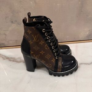 Louis Vuitton Monogram Black and Brown Heeled Boots